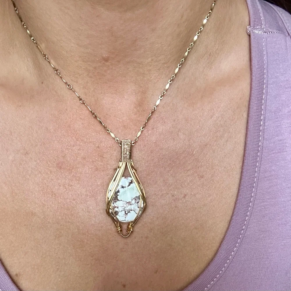 Crazy Horse Stone Necklace Pendant in grounding copper and 14k Gold Fill